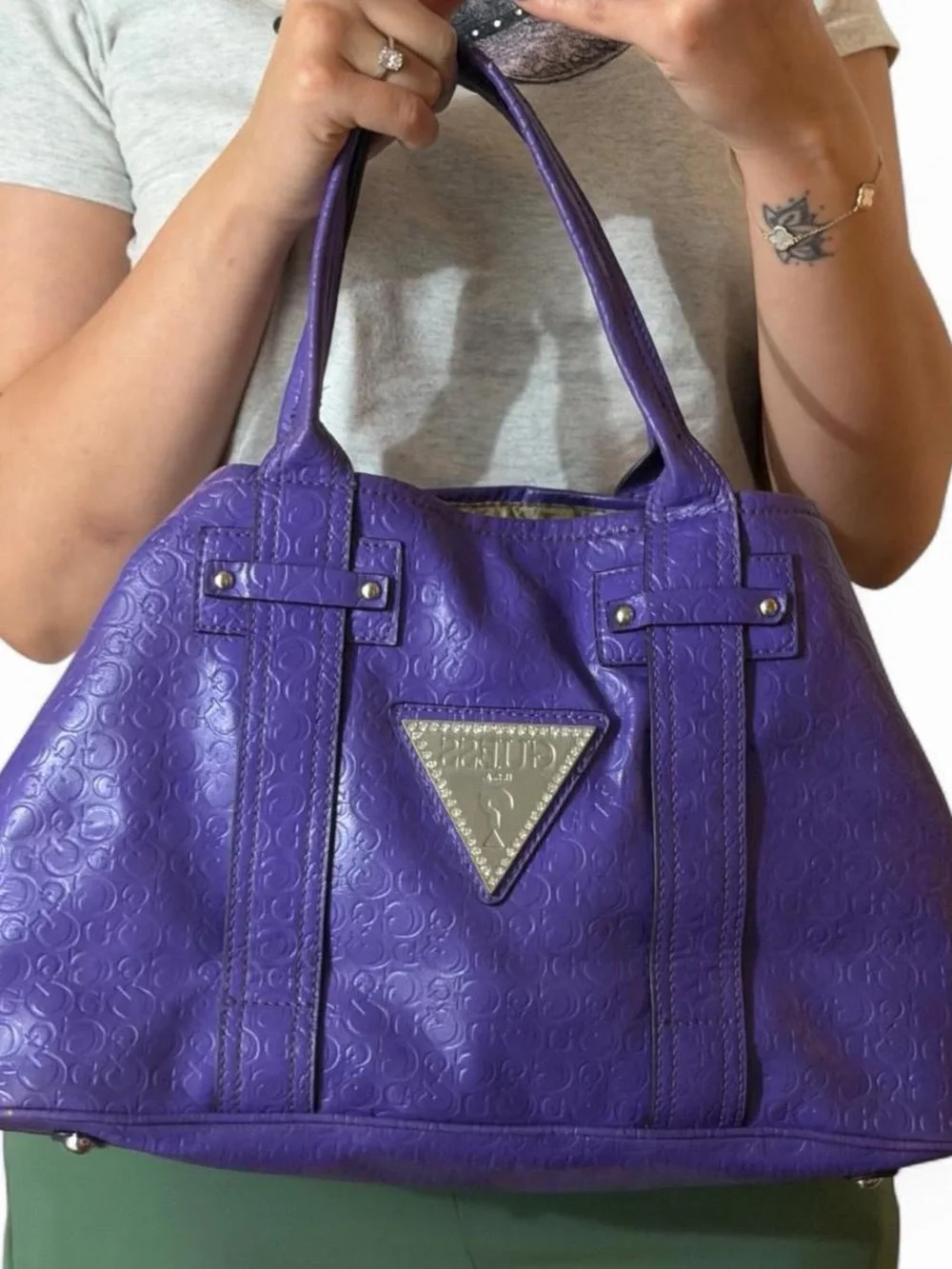 Guess Purple Embossed Leather Shoulder Bag